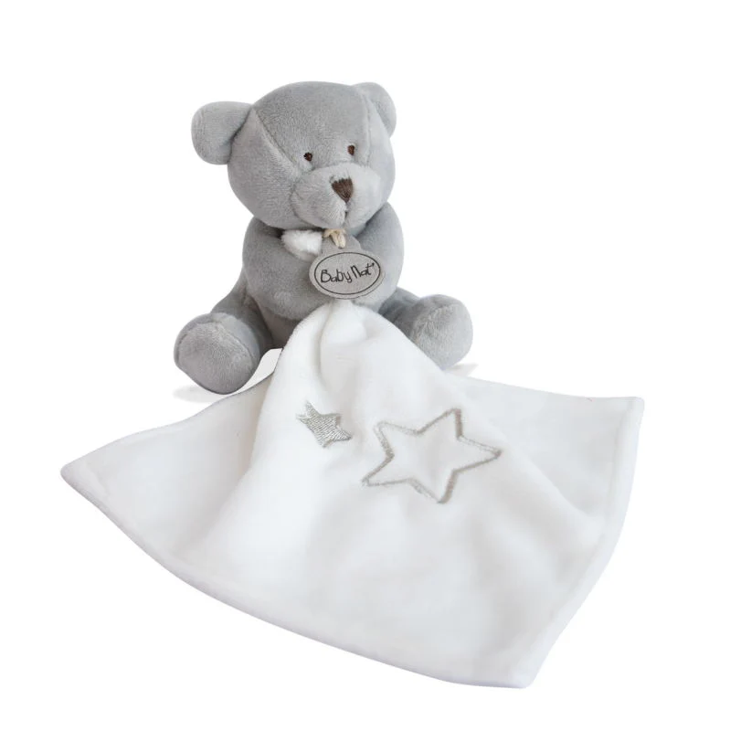 Peluche ours avec mouchoir gris blanc- Oursons Naturels - BN0389 Baby'Nat