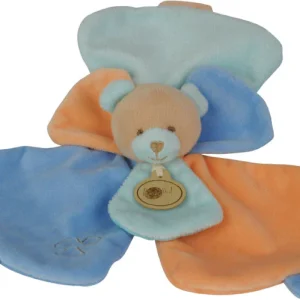 Doudou ours plat orange bleu - Douceur Flower - BN652 Baby'Nat