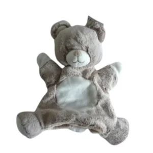 Doudou ours marionnette marron blanc - Tex Baby