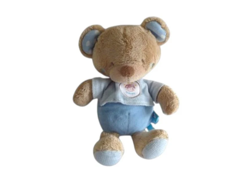 Peluche ours bleu marron - Tex Baby - 25 cm