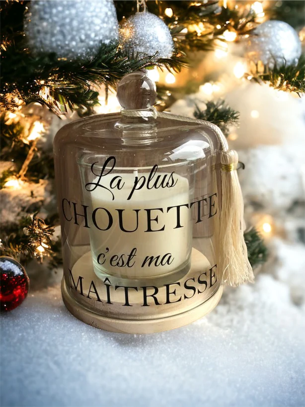 Bougie sous cloche en verre personnalisée, idée cadeau mamie, marraine ,maman, maîtresse, mariage – Image 2