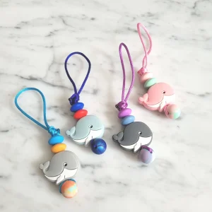 Tirette BALEINE pour fermeture éclair, zipette, aide l'autonomie des petit, accessoire sensoriel, bille de silicone