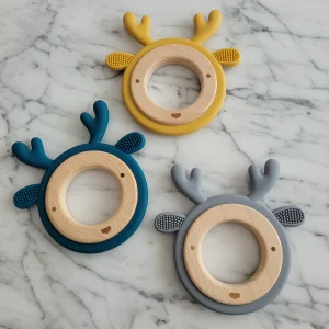 ANNEAU CHEVREUIL de dentition, silicone et bois