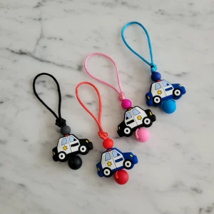 Tirette VOITURE DE POLICE pour fermeture éclair, zipette, accessoire sensoriel, bille de silicone