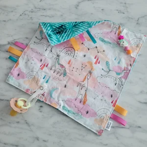 Doudou étiquettes LICORNES, mini doudou, fausse fourrure, accessoire pour bébé, cadeau de shower