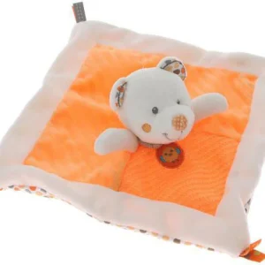 Doudou ours plat orange blanc - Nicotoy