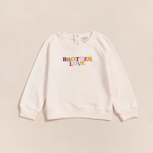 Le sweat brodé Brother love en coton bio - crème
