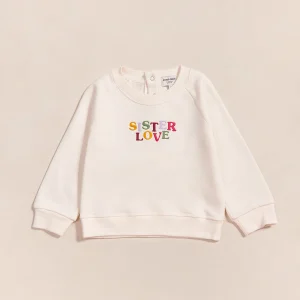 Le sweat brodé Sister love en coton bio - crème