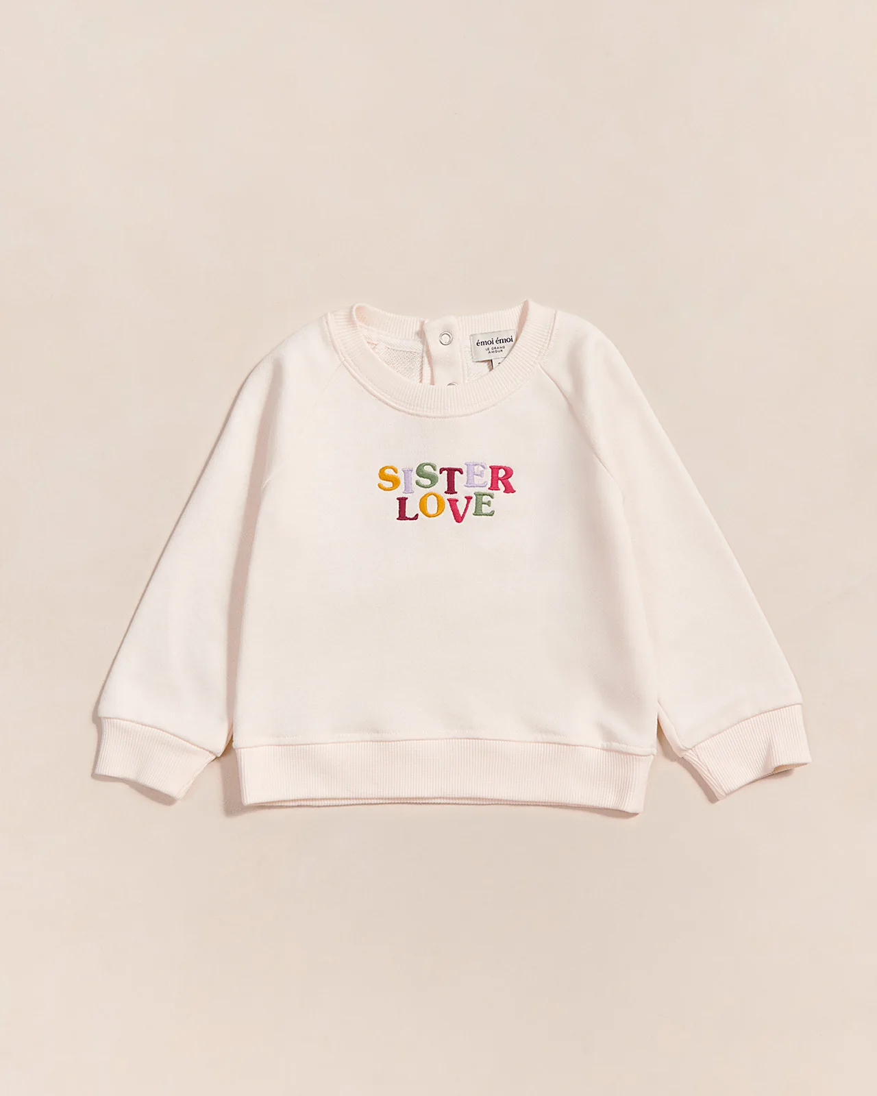Le sweat brodé Sister love en coton bio - crème