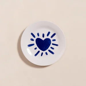 L'assiette Cœur solaire bleu en porcelaine - 19 cm