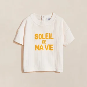 Le t-shirt Soleil de ma vie enfant en coton bio - crème