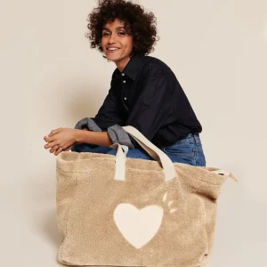 Le cabas Cœur en moumoute - beige