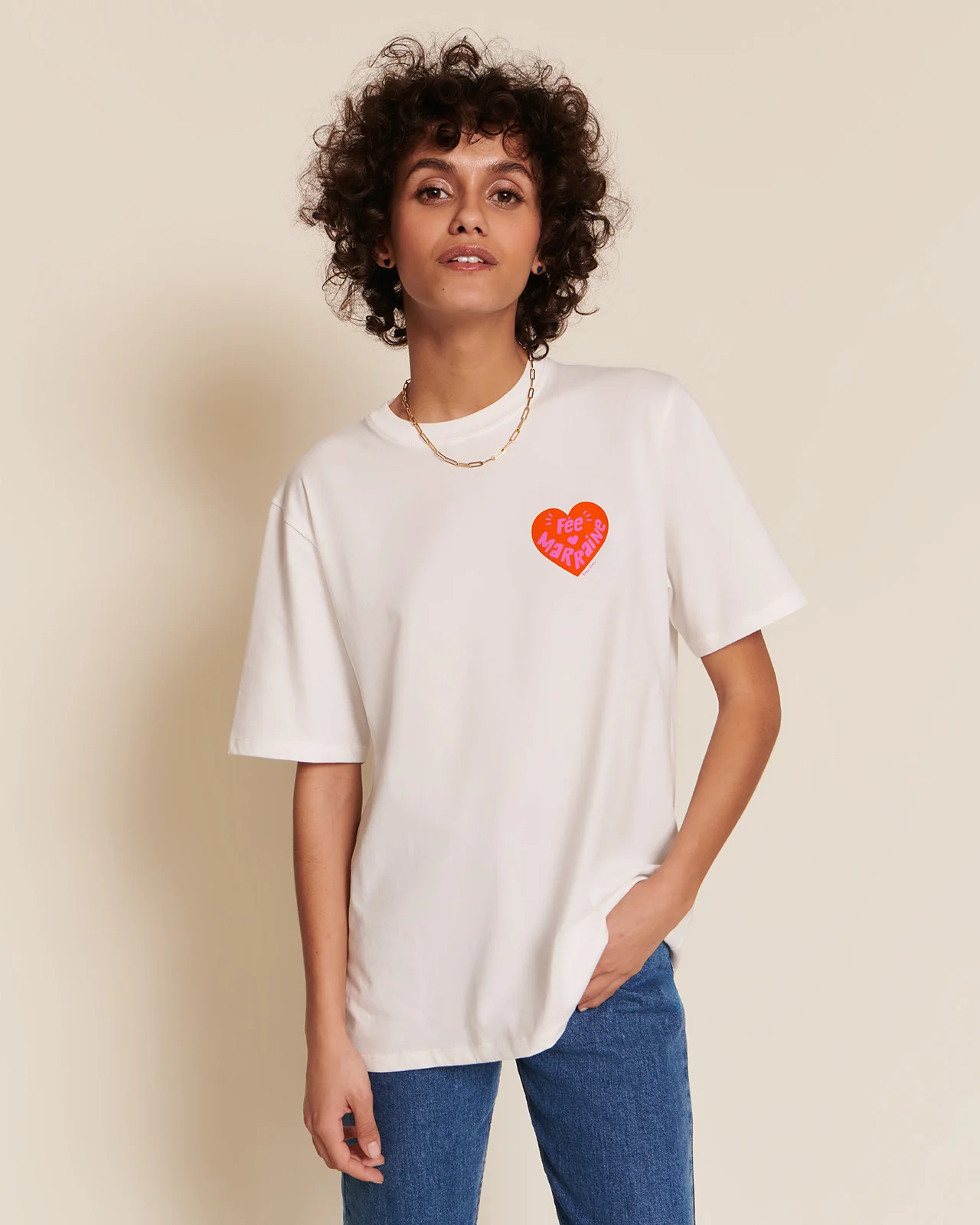 Le duo de t-shirts Marraine et Parrain cœur en coton bio - blanc – Image 4