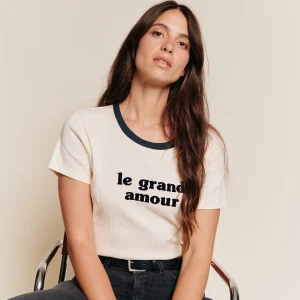 Le t-shirt Le grand amour femme en coton bio - crème