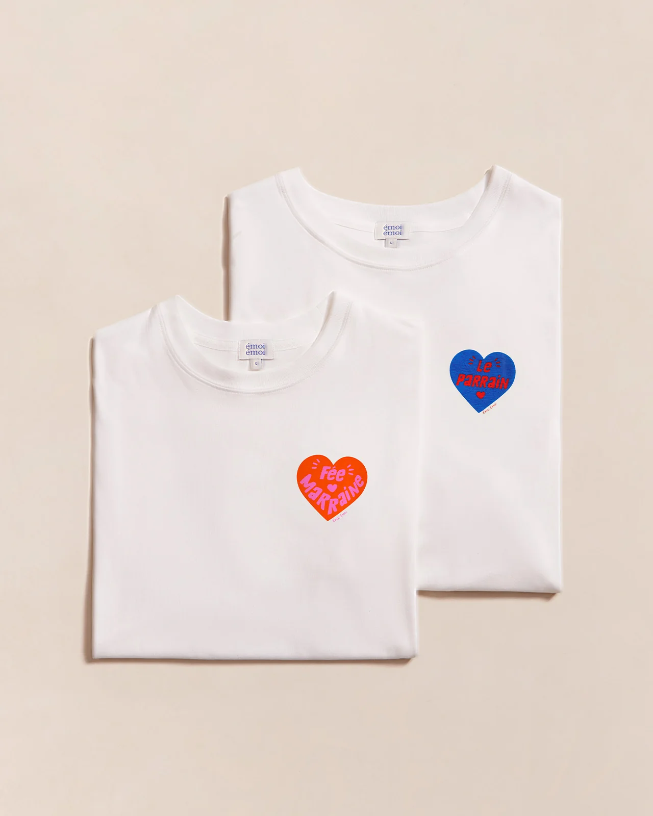 Le duo de t-shirts Marraine et Parrain cœur en coton bio - blanc