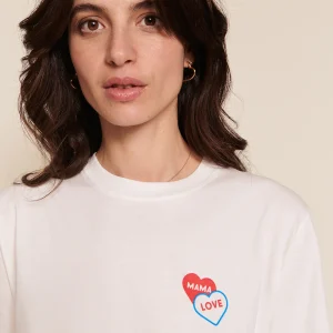 Le t-shirt Mama love 2 cœurs en coton bio - blanc