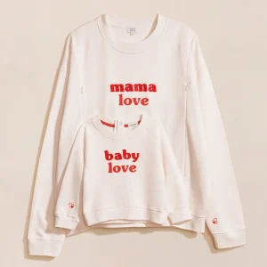 Le duo de sweats Baby love / Mama love allaitement - crème et rouge