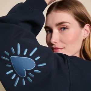 Le sweat Coeur solaire femme avec coudières en coton bio - bleu