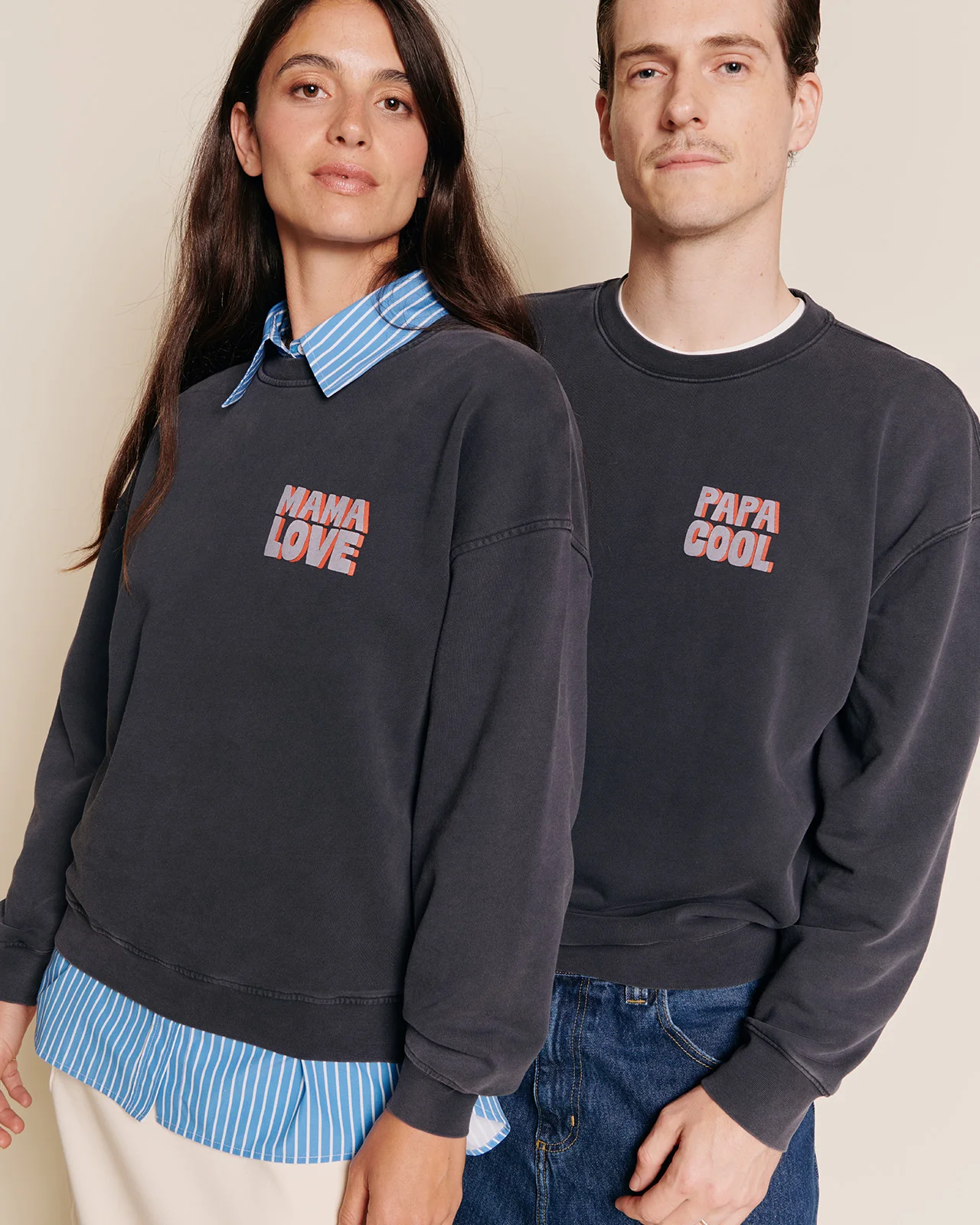 Le duo de sweats Papa cool x Mama love - garment dye stone washed