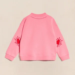 Le sweat Coeur solaire enfant avec coudières en coton bio - rose