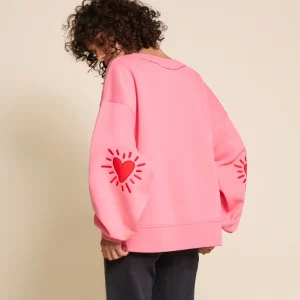 Le sweat Coeur solaire femme avec coudières en coton bio - rose