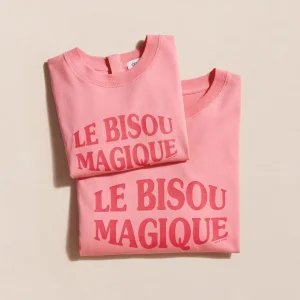 Le duo de t-shirts Le bisou magique en coton bio - framboise