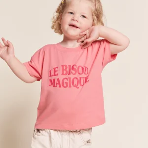 Le t-shirt Le bisou magique enfant en coton bio - framboise