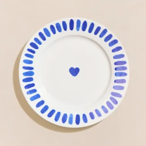 L'assiette Coeur bleu en porcelaine - 26 cm