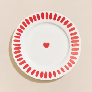 L'assiette Coeur rouge en porcelaine - 26 cm