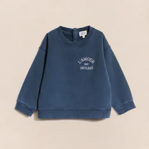 Le sweat L'amour est déclaré enfant - garment dye bleu