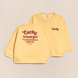 Le sweat Lucky to have you enfant en coton bio - jaune