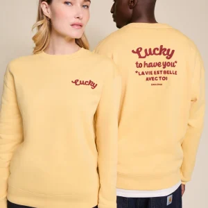 Le sweat Lucky to have you adulte en coton bio - jaune
