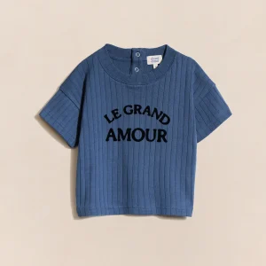 Le t-shirt Le grand amour enfant en coton bio - bleu