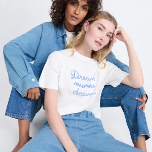 Le t-shirt Dream mama dream en coton bio côtelé - blanc