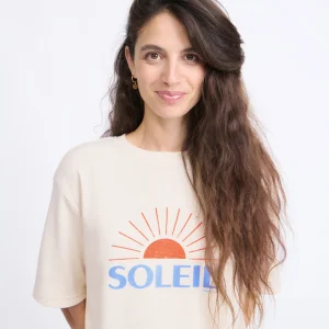 Le t-shirt Soleil femme en coton bio gaufré - crème