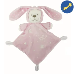 Doudou ours déguisé en lapin plat rose phosphorescent - Nicotoy