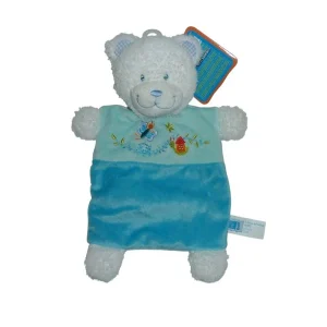 Doudou ours plat bleu blanc - Tex Baby