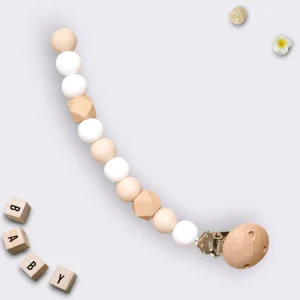 Attache tétine silicone blanc et beige