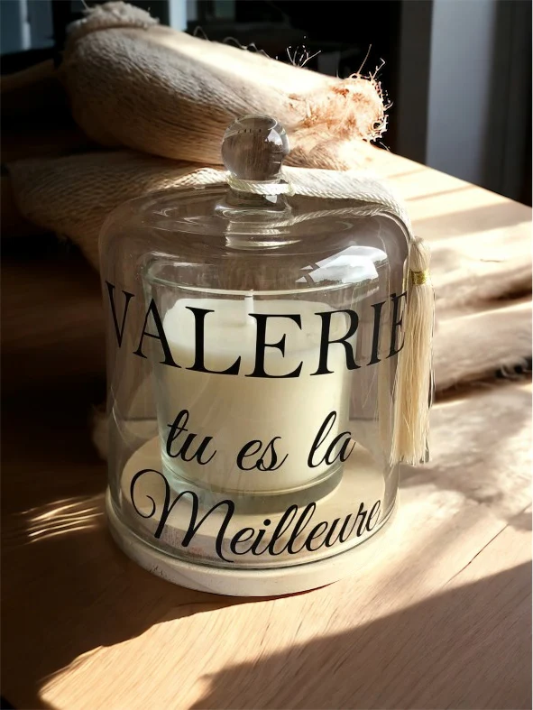 Bougie sous cloche en verre personnalisée, idée cadeau mamie, marraine ,maman, maîtresse, mariage – Image 6