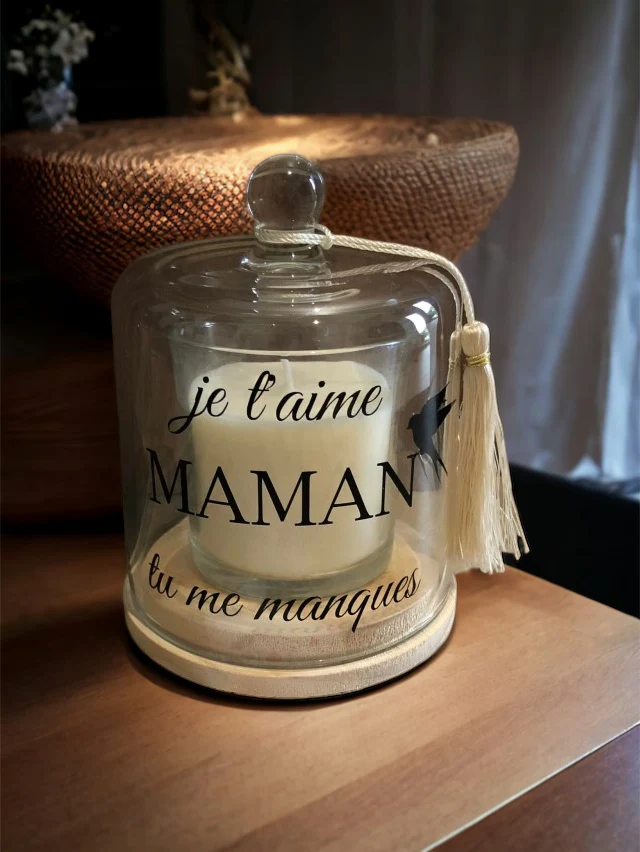 Bougie sous cloche en verre personnalisée, idée cadeau mamie, marraine ,maman, maîtresse, mariage – Image 5