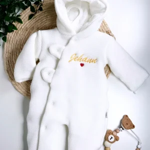🧵Combinaison Bébé Personnalisée en maille – Sortie Maternité 0-3 Mois