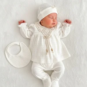 [Gamme Premium] Ensemble bébé fille 5 pièces – Blanc ou rose (0-3 mois)- coton bio