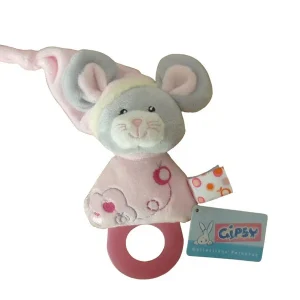 Doudou anneau de dentition Pomme souris rose gris - Gipsy