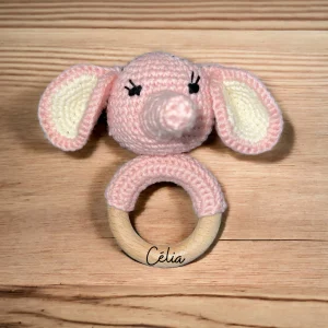 Hochet elephant avec prénom gravé