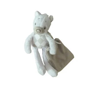 Peluche ours Buddy avec mouchoir blanc gris - Happy Horse