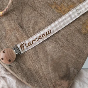 Attache tétine - Carreaux beige