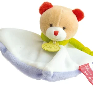 Doudou ours plat blanc violet - Comptine - BN0165 Baby'Nat