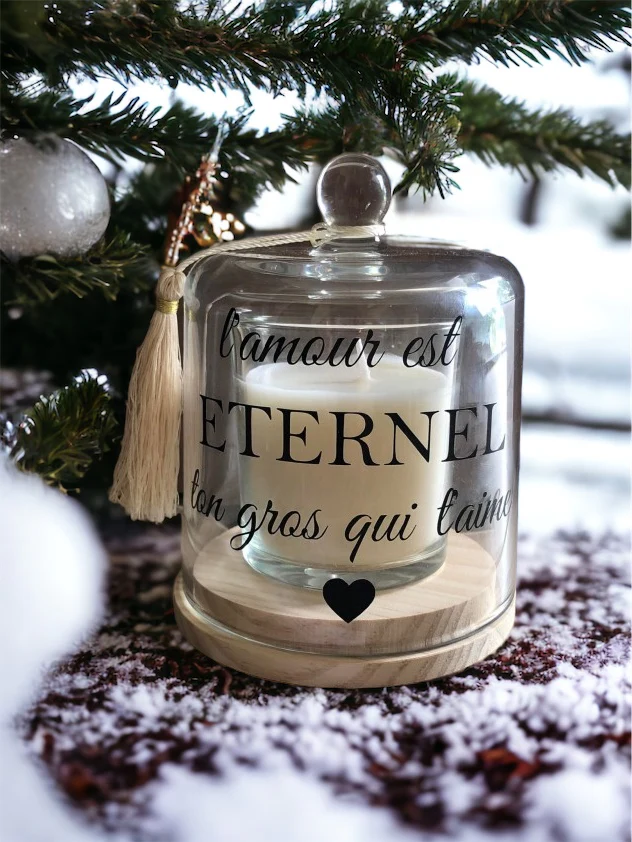 Bougie sous cloche en verre personnalisée, idée cadeau mamie, marraine ,maman, maîtresse, mariage – Image 4