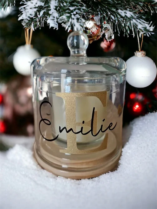 Bougie sous cloche en verre personnalisée, idée cadeau mamie, marraine ,maman, maîtresse, mariage – Image 8