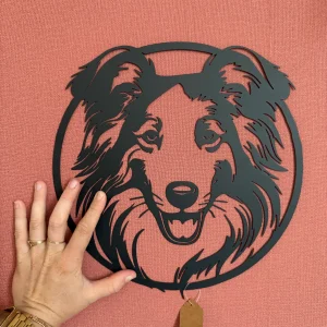 Décoration mural en métal chien border collie